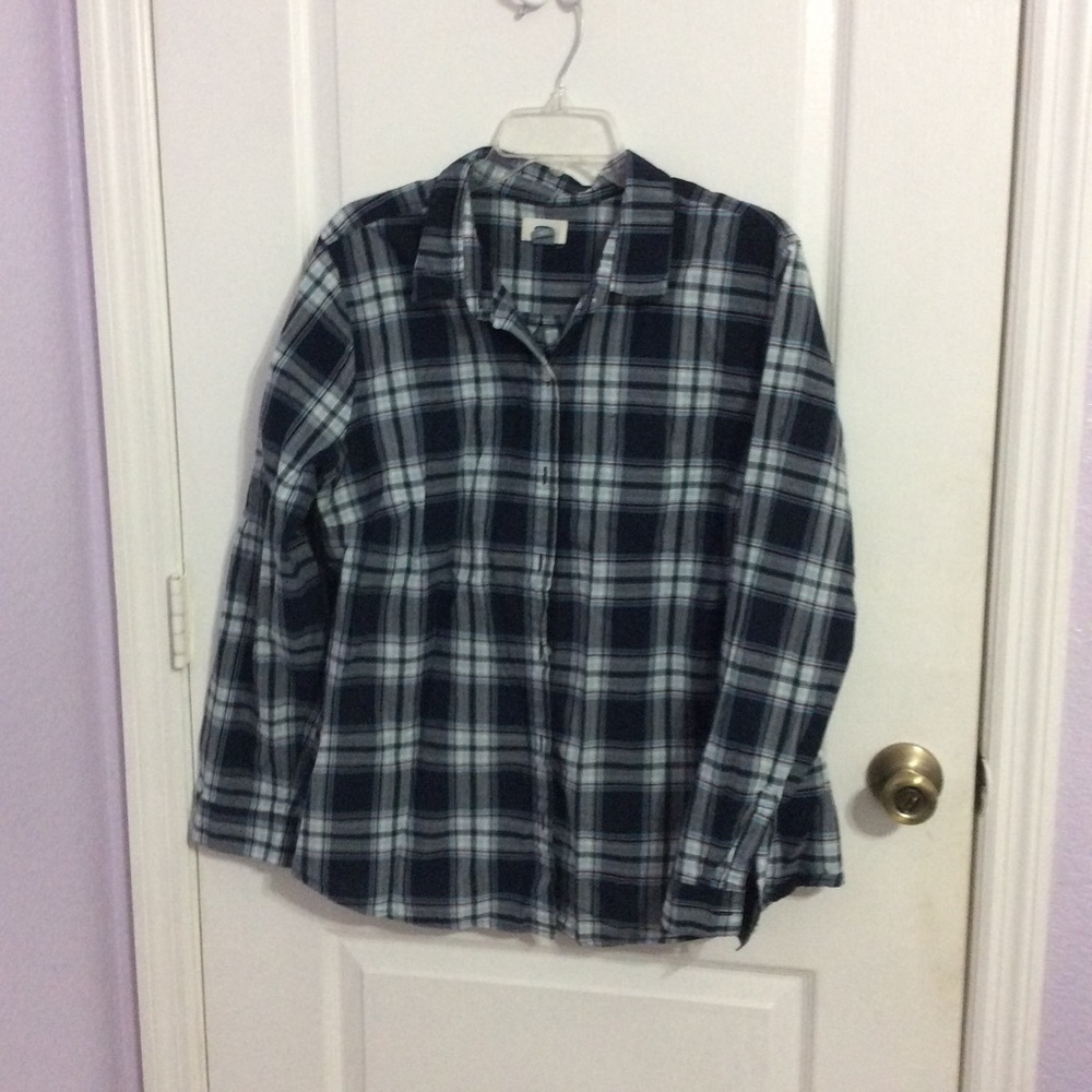 Blue with pink accent flannel button up